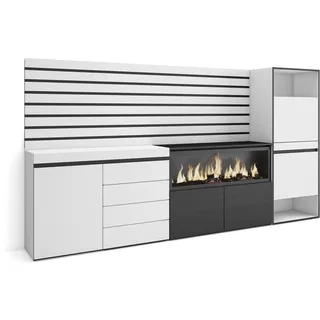 Skraut Home | Sideboard, Kommode | Aufbewahrungsschrank | 274x145x35 cm | Für Schlafzimmer, Zimmer | Elektrokamin XXL | Kommode mit Schubladen | Schuhschrank | Moderner Stil | Weiß