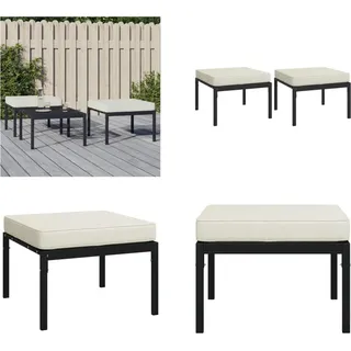 vidaXL Gartenhocker mit Sandfarbigen Kissen 2 Stk. 60x60x35 cm Stahl - Gartenhocker - Fußschemel - Schemel - Fußhocker - Schwarz