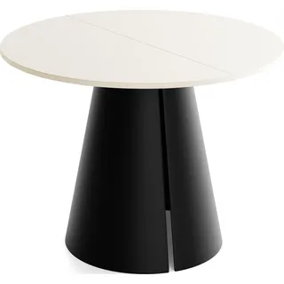 Esstisch Rund Ausziehbar im Loft-Stil – 120 bis 200 cm – Industrieller Platzsparender Tisch mit Schwarzen Konischem Metallbeinen für 6 bis 10 Personen, Esszimmer – Beige Cashmere - Beige