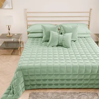 PETTI Artigiani Italiani - Steppdecke für Einzelbett, aus weichem und warmem Samt, Frühlings-Steppdecke für den Herbst, Tagesdecke für Einzelbett, Salbei, 100% Made in Italy