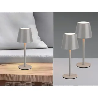 2er SET Outdoor Akku LED Tischlampen Grau kabellos mit Touchdimmer, 21cm klein