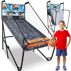 SereneLife SLBSKBG90 Dual Shot Arcade Indoor/Outdoor Two-Player Basketball System with Audio Options, 8 Different Games and Large LED Scoreboard, Black, One Size
