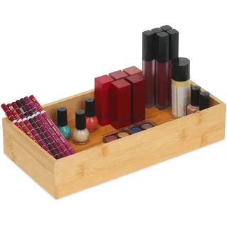 Relaxdays Ordnungsbox Bambus, Flache Aufbewahrungsbox ohne Deckel, HBT 6 x 30 x 15 cm, Bambusbox Küche, Bad, Büro, Natur