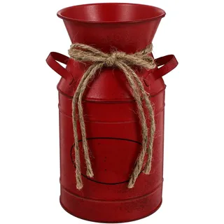 Rustikale Blumenvase aus Metall im Milchkannen-Design, Verzinkter Vintage Blumenhalter als Pflanzgefäß - Shabby Chic Deko für Zuhause, Garten, Wohnzimmer, Küche in Rot