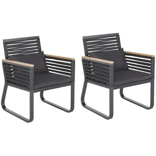 Beliani Gartenstuhl schwarz Heller Holzfarbton 65x60x83