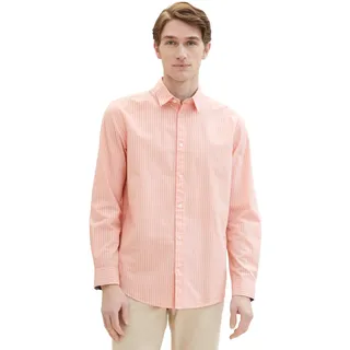 TOM TAILOR Herren Regular Fit Basic Hemd mit Streifen, 35192 - Hazy Coral Rose Stripe, XXXL