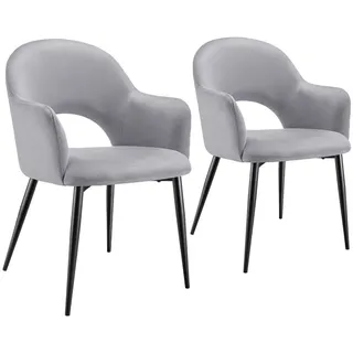 tectake Armlehnstuhl 2er Set Sachel 57 x 61 5 x 87 5 cm hellgrau , Hellgrau , Kunststoff , Pappel , 57x87.5x61.5 cm , Esszimmer, Stühle, Armlehnstühle