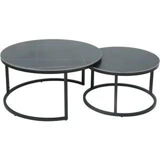 Hela 2er-Set Couchtisch Luis, rund, Steinplatte Marmoroptik, Metallrahmen schwarz