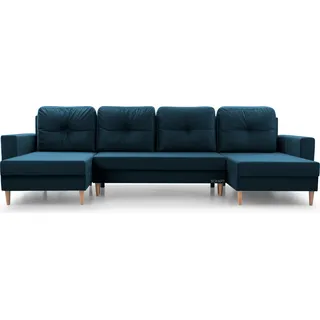 Wohnlandschaft Ecksofa U-Form mit Schlaffunktion Eckcouch mit Bettkasten Sofa Couch Polsterecke U-Sofa - 300 x 90 x 142 cm - CARL U Dunkelblau (Manila 25) - Dunkelblau