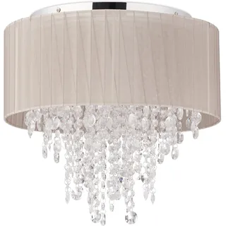 Relaxdays Deckenlampe Kristall, Lampenschirm aus Organza, G9-Fassung, 5-flammige Deckenleuchte, 39 x 39,5cm, grau/silber