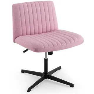 FANTASK Bürostühle, Schneidersitz Stuhl, Drehstuhl ohne Armlehnen, Schreibtischstuhl mit breiter Sitzfläche, Bürostuhl mit Kreuzfuß, höhenverstellbar, Wippfunktion, modern (Rosa)