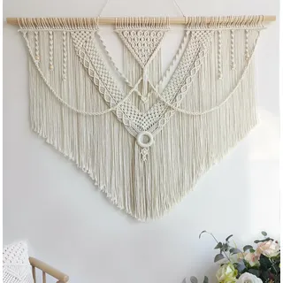 Achart Dreieckige Makramee Wandbehang - Boho Wandkunst - Große Wanddekoration für Schlafzimmer