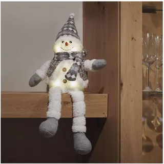 EMOS LED Schneeman mit 6 LEDs, Weihnachtsdekoration sitzender Schneeman mit Veste und Zipfelmütze, beleuchtete Winterfigur mit hängenden Beinen, 21x31 cm, warmweiße Lichtfarbe, Batteriebetrieb 3x AA