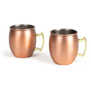 Livoo - 2er Set Moscow Mule GS155-2 Behälter, Füllmenge 50 cl, Edelstahl, kupferfarbene Beschichtung matt, Henkel gold