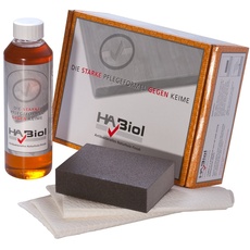 Pflegeset Holzöl HABiol natürlich vegan Holzpflegeöl für INNEN (250ml HABiol Holzöl, Ölsaugtücher und Schleifklotz fein)