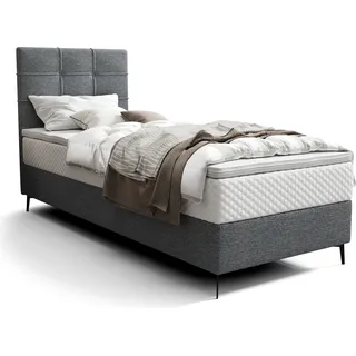 Roe Furniture | Polsterbett - INAO - 80x200 cm - Dunkelgrau - Taschenfederkern-Matratze - Rechte - Boxspringbett - Bett mit Bettkasten - Tagesbett - Dunkelgrau