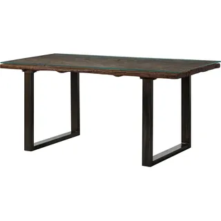 MASSIVMOEBEL24.DE Esstisch mit Glas und Altholz 180x90x80,5 braun lackiert SEVILLA #23 - Braun