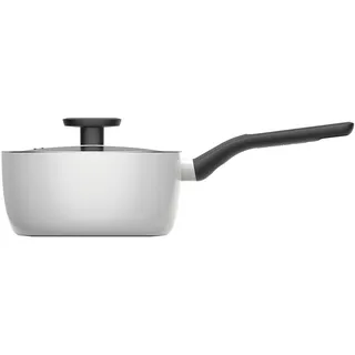 BergHOFF Leo Stielkasserolle, 18 cm, Weiß, Keramik-Antihaftbeschichtung, 100% recyceltes Aluminium, Stieltopf, induktion mit Glasdeckel, Cool-Touch-Griff - Weiß