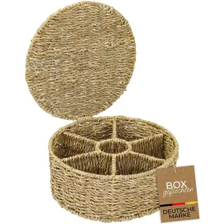 HMF Teebox aus Seegras mit 7 Fächern zur Aufbewahrung von Teebeuteln, Aufbewahrungskorb als Organizer für Küche, Bad, Wohnbereich | 27 x 27 x 11 cm | Natur