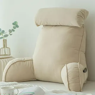 Homesally Lesekissen, Bett-Sitzkissen, Kuschelkissen, Rückenlehne mit Seitentasche und höheren Armen, Kuschelkissen für Schlafzimmer, Gaming, Arbeiten, Entspannen,Off White