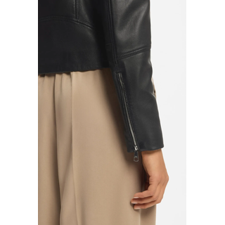 Lederjacke BOSS ORANGE "Saleste Premium Damenmode", Damen, Gr. 34, schwarz (schwarz 001), Obermaterial: 100% Lammleder, unifarben, regular fit, mit Reißverschluss, Jacken Lederjacke, aus fein genarbtem Leder