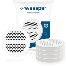 Wessper Disc Filter für Trinkflasche und Kanne, Wasserflasche filter mit Aktivkohle, Ersatz für Brita Microdisc Flaschen und Karaffen, Reduzierung von Chlor und Schwermetalle- 4 Stück