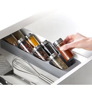 Agatige Gewürz-Organisationsschublade mit 8 Fächern, Kunststoff-Gewürzglas und Gewürzregal-Tabletteinsatz, Gewürzregal-Organizer Schrankregal-Organizer für Küchenschrank Schublade, 39,5 x 10 x 4,5 cm