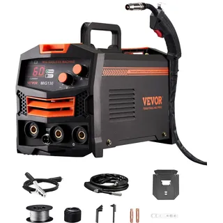 Vevor MIG-Schweißgerät, 130 A synergetische MIG-Schweißmaschine, gasloses Fülldraht-Welder, tragbarer MIG-Schweißer mit IGBT-Wechselrichtertechnologie und digitalem Anzeigebildschirm