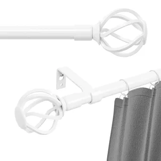 Gardinenstange Weiß 300 cm Lang mit Gedrehten Käfigendstücken, Wandmontage Weiss Matt Gardinenstangen Set, Metall 16mm Gardinenstange 3m für Outdoor Wetterfest