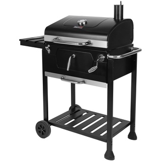 Royal Gourmet Holzkohlegrill Barbecue Grillwagen Smoker Grill Campinggrill Holzkohle Outdoor Kohlegrill Gartengrill Grillfläche 59 x 42 cm Schwarz