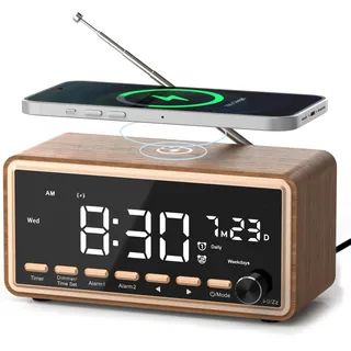 Wecker Digital mit FM-Radio, Dual-Alarm, Bluetooth Lautsprecher, White Noise Machine, Wireless Charger, Dimmbar Digital Uhr–Geschenke für Männer, Geburtstagsgeschenk für Frauen, Mama Papa Geschenk
