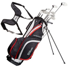 Wilson Anfänger-Amazon Exclusive Komplettsatz, 10 Golfschläger mit Carrybag, Herren, Linkshand, Stretch XL, schwarz/grau/rot, WGG157553