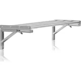 Mahlzeit Edelstahl Wandregal Stangendesign, 90 x 30 cm, Küchenregal, Klappbar, Silber, Wandmontage - Silber