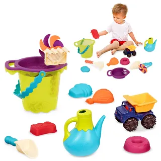 B. toys Sandspielzeug 11 Teile mit Tasche –Sandkasten Spielzeug, Strand, Spielplatz mit Eimer, Schaufel, Sandförmchen, Kipper – Spielzeug ab 18 Monaten