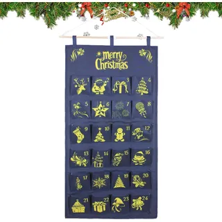 Adventskalender mit Taschen, 24-tägiger, befüllbarer Aufbewahrungsbeutel für Weihnachtsdekorationen zu Hause, schwarz - Schwarz