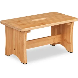 Relaxdays Hocker Bambus, Fußbänkchen, mit Griffaussparung, HBT: 20,5 x 40 x 22 cm, Kleiner Fußhocker, Schemel, Natur