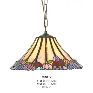 Casa Padrino Tiffany Pendelleuchte im Barock Stil, handgefertigt, 2-flammig, Durchmesser 40 cm, buntes Glas