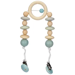 Hess Holzspielzeug 12968 - Wagenkette aus Holz, für Babys ab 3 Monaten, handgefertigt, Nature blau, mit 2 Sicherheitsclips, Länge ca. 49 cm, für Kinderwagen und Babyschale