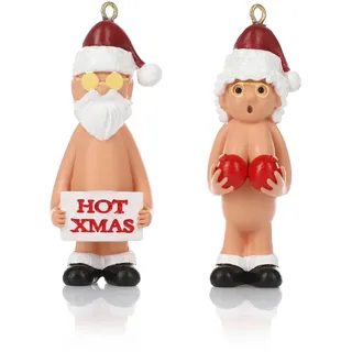 Nordstern Nackter Weihnachtsmann 2er Set - Lustige Weihnachtsdeko, Weihnachtsbaum, Christbaumschmuck Anhänger - Baumschmuck Nikolaus Figuren 5,5 cm