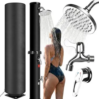 Solardusche 35 Liter, Gartendusche Aussendusche mit Duschkopf und Fußhahn, Ohne Stromanschluss, Warmes Wasser bis 60°C, Outdoordusche mit Gartenschlauch-Anschluss für Garten, Pool, Strand - Schwarz