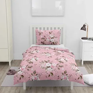 Home Elements Baumwollbettwäsche Rosen und graue Punkte DUAL - Rosa
