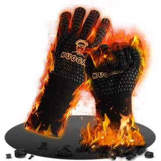 Grillhandschuhe Hitzebeständig bis 800°C, Ofenhandschuhe Topfhandschuhe Feuerfeste Handschuhe BBQ Handschuhe Kochhandschuhe Backhandschuhe Backofenhandschuhe, aus Baumwolle (Black, M)