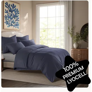 Seralino Lyocell Bettwäsche 200x200 + 2X 80x80 cm, Dunkelblau, 100% Tencel | 100% TENCEL™ Lyocell aus Eukalyptus, temperaturregulierend, atmungsaktiv, hypoallergen, YKK-Reißverschluss, OEKO-TEX