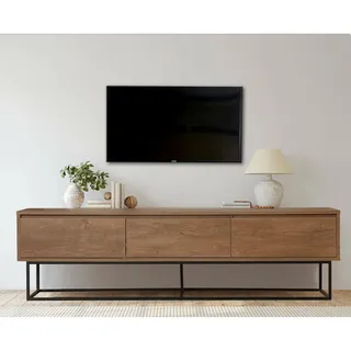 Dmora - Fernsehschrank EOS, Ständer für Wohnzimmerfernseher, Niedriges Wohnzimmer-Sideboard, TV-Ständerbasis, 180x40h50 cm, Walnuss und Schwarz