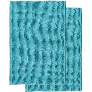 Decomira Badematte rutschfest | Als Badteppich Set kombinierbar | Badezimmer-Teppich Bad-Vorleger waschbar aus Chenille | Duschvorleger für Dusche, Badewannen, WC Deko | Türkis - 50x80 cm (2stk)