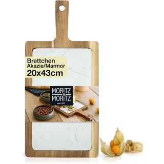 Moritz & Moritz Servierbrett Holz mit Marmor - Servierplatte Holz - Akazie Käsebrett als Deko zum Anrichten und Servieren von Käse, Fisch, Fleisch u.v.m.