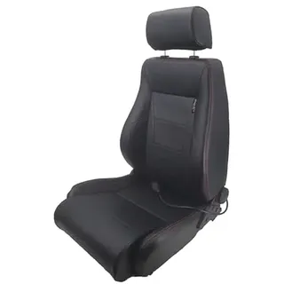 AUTO-STYLE Sportsitze 'Retro II' - Schwarz Kunstleder + Rote Naten - Doppelseitig Verstellbare Rückenlehne - inkl. Laufschienen