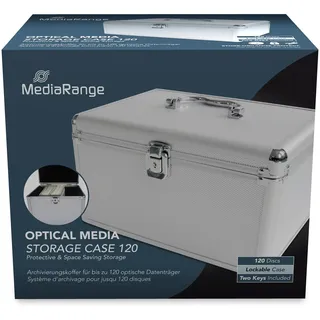 MediaRange abschließbarer Archivkoffer für 120 Discs Aluminium-Optik Silber | Abschließbar | Einhängetaschen | Index | 2 Schlüssel | Tragegriff