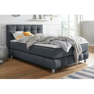 Boxspringbett HOME AFFAIRE "Salo", grau (anthrazit), B:134cm L:211cm, Struktur (100% Polyester);Bezug der Spiegelfläche Matratzendrell aus 100% Polyester;Samtoptik (100% Polyester), Komplettbetten, Boxspringbett, incl. Topper, 6 Breiten, 2 Härtegrade, TFK auch in Härtegrad 4