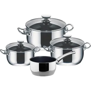 Berndes Injoy Special Edition Kochtopfset, 7-tlg., Topfset, Kochtopf mit Glasdeckel, Stieltopf, Antihaftversiegelung, Edelstahl, Silber / Schwarz, 063101 - Silber